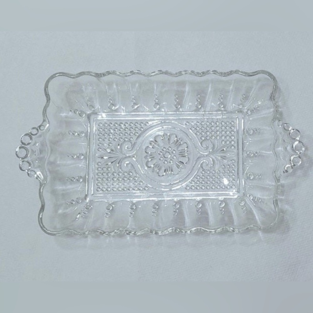 Vintage Clear Rectangular Cut Glass Decorative Candy Dish Platter Tray